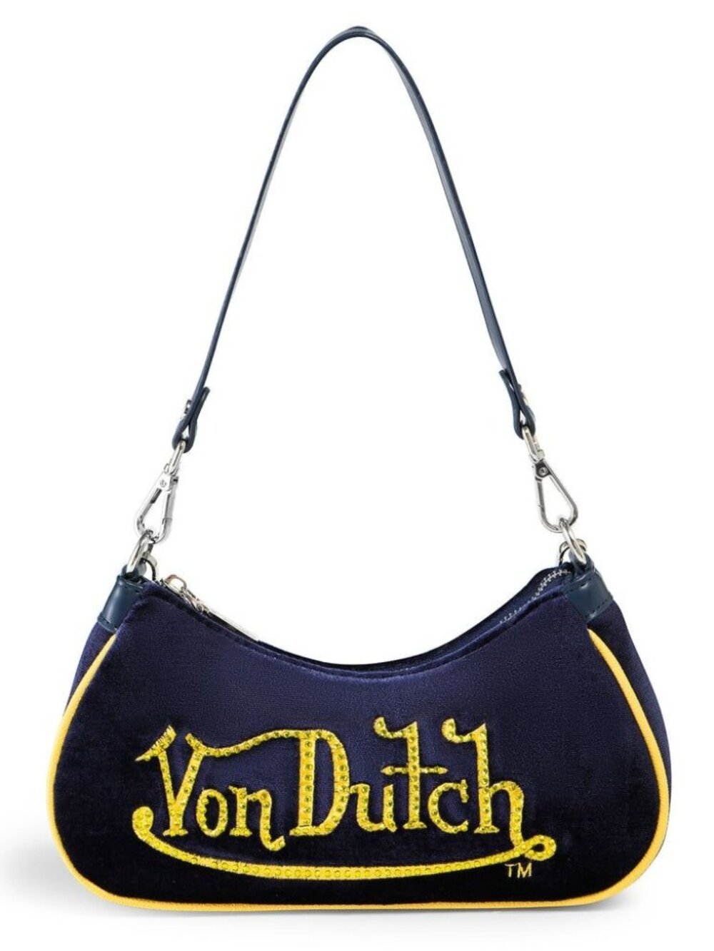 Von Dutch Y2K Blue Velvet Rhinestone Logo Mini Shoulder Bag